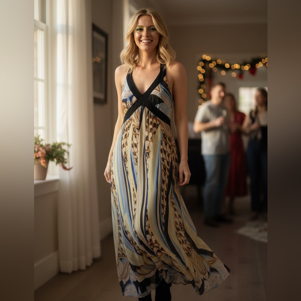 Lucca Art Nouveau Y2K Indie Sleaze Halter Maxi L